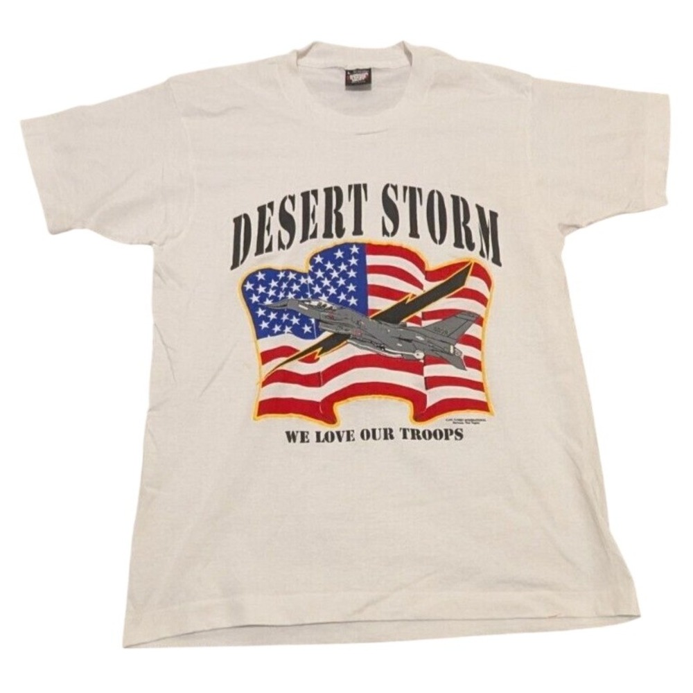 Vintage Screen Stars Best Desert Storm T Shirt Mens Large White F16 USA Made 90s
